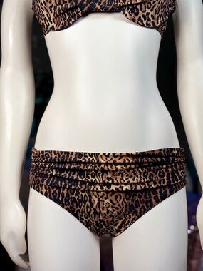 Diva by Rachel Pappo Leopard Print Ruched Swim Bikini Brief Bottom, Szs 8-14